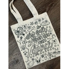 Dance Themed Canvas Tote Bag for Kids Coloring Activity, Party and Sleepover Craft, Quiet Activity for Girls, Dance Team Group Gift, Dance Themed Birthday Party Ideas