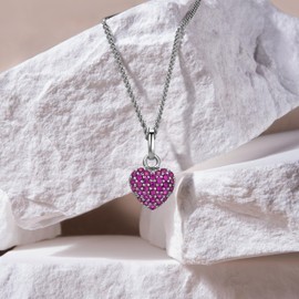Orovi Pink Heart Necklace - Ruby Gemstone Necklace 925 Sterling Silver Chain (Jewellery Set) - 0.3 ct