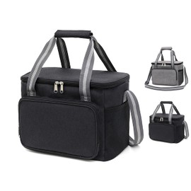 GMYIAK 15L Food Delivery Bags Thermal Bag for Hot Food,Insulated Lunch Bag for Men/Women,Water-Resistant Leakproof Cooler Bag with Handle and Zips for Travel,Collapsible Picnic Bag (Black)