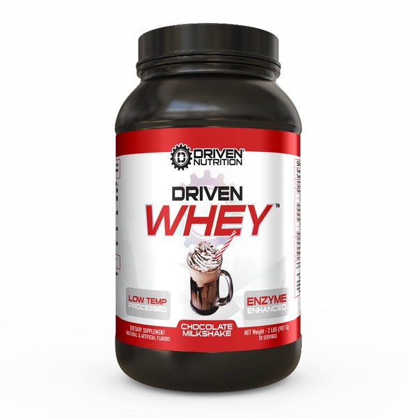 Driven WHEY- Grass Fed Whey Protein Powder: Delicious, Clean Protein Shake- Improve Muscle Recovery with 23 Grams of Protein with Added BCAA and Digestive Enzymes (Chocolate Milkshake, 2 lb)