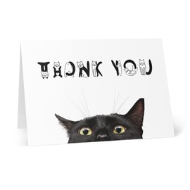 RuxandCip - Thank You Card with a Black Cat - Cute Greeting Card with Cat - Card for Cat lovers - Appreciation Cat Font (A5, 6 x 8 inch)