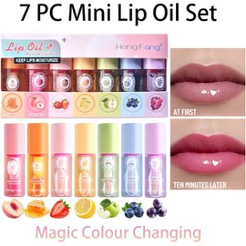 Hydrating Lip Oil Set,7PC Lip Gloss Set Magic Colour Changing Long Lasting Lipgloss,Lip Balm Fruit-Flavored Lip Care Kit