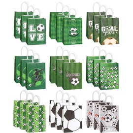 27pcs Soccer Party Favor Paper Bags with Handles, Football Theme Candy Paper Bags Soccer Bags Snacks in 9 Styles, Sport Goodie Treats Bags Stuffers for Birthday Party Supplies Boys Girls Children (Style 1)