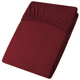 CelinaTex Active Fitted Sheet 140 x 200-160 x 200 cm Bordeaux Red Cotton Bed Sheet Jersey Sheet