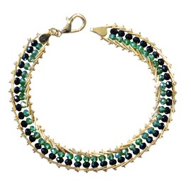 Gifts by Lulee, LLC Santeria Collection Oggun Ogun Echu Manilla pulso Brazalete Pulsera Idde Gold Plated Enchape de Oro y Cuentas de Cristal Verdes y Negras Cierre de Langosta