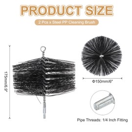 PATIKIL 6" Wire Chimney Cleaning Brush, 2 Pcs Polypropylene Round Chimney Sweep Brush with 1/4 NPT Fitting for Fireplace Burning Stove Tent Dryer Pipes