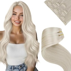 LaaVoo Extensiones de Pelo Humano con Clip Invisible Extensiones de Cabello Natural con Clip Rubio Extensiones de Pelo Real con Clip Cabeza Llena 20Pulgadas 5Piezas 80Gramos