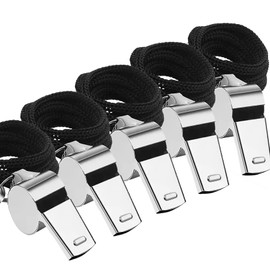 jatimdotin Whistle, Pack of 5 Stainless Steel Sports Whistles with Lanyard, Referee Whistle, Ideal for School Sports, Football Referees, Dog Training, Sports Lessons