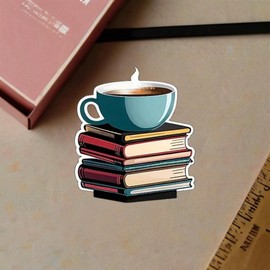 3PC 3'' Books and Coffee Sticker - Wild Animal Stickers - Cute Animal Artwork Stickers for Cars, laptops, Water Bottles, Skateboards, Gifts for Lovers, for Friends and Your Baby.