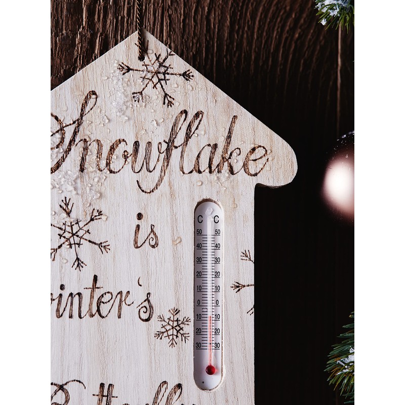 Wall Thermometer "House", Made of Raw Wood