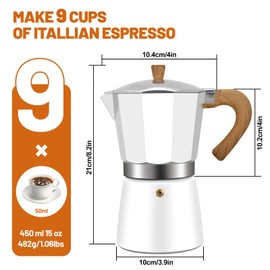DITOSH 9 Cup Aluminum Espresso Stovetop Moka Pot Express Coffee Maker Percolator Italian Classic Mocha Coffee Machine for Italian and Cuban Cafe Brewing for Home & Camping 450ml 15oz