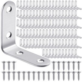 Pelopy 100 Pcs L Shaped Bracket Corner Brace Stainless Steel 90 Degree Corner Brace Heavy Duty Right Angle Bracket for Wood Furniture Chair Drawer Cabinet with Screws (1.97 x 1.97 Inch)