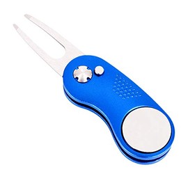 Mile High Life All-Metal Foldable Golf Divot Tool with Pop-up Button and Magnetic Ball Marking (Blue Curve)
