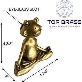 Top Brass Yoga Frog Eyeglass Holder – Whimsical Reading Glasses Sunglass Stand – Funny Desk Nightstand Keeper Rack Display – Meditating Zen Lotus Pose Figurine