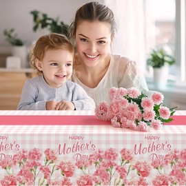 2 Pack Mothers Day Tablecloth,Mothers Decorations 54" x 108" Disposable Plastic Tablecloth,Mothers Table Cloth Plastic Pink Table Cover for Party Supplies,Birthday,Home,Dinner,Indoor,Outside Picnic