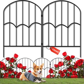 Decorative Garden Fence Dog Fence Outdoor for Yard 24Pcs 26ft (L) X 2ft (H) Black Animal Barrier with No-Dig Stakes Arched Rustproof Metal Wire Decorative for Flower Landscaping and Garden Edging