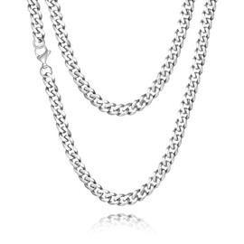 VNOX Silver Chain for Men Stainless Steel Necklace for Men 3.6/5/7 MM Width 18/20/22/24 Inch Sturdy Mens Chain Hypoallergenic Cuban Link Chain Jewelry for Boyfriend Husband Dad Father's Day Christmas