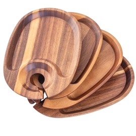 Decent Vrvege Wine Appetizer Plates, Acacia Mini Cheese Boards with Built-in Glass Holder, Wood Individual Cocktail Charcuterie Plates, Serving Platters Boards for Gatherings, Entertaining, Set of 4