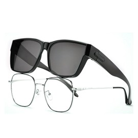 aninako Sunglasses, Over Sunglasses, Polarized Overglasses, Can be hung over Glasses, Ultra Lightweight, UV Protection, UV Protection, For Driving, Sports, Fishing, Golf, Running, Unisex, Black