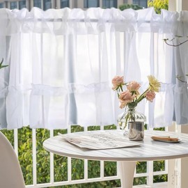RunFar shop 2 x Boho Beige Net Curtains, Vintage, Semi-Transparent Bistro Curtain, Kitchen Short Curtains, Boho Curtains, Tassels, Window Curtain, Semi-Transparent for Kitchen, Living Room, Country
