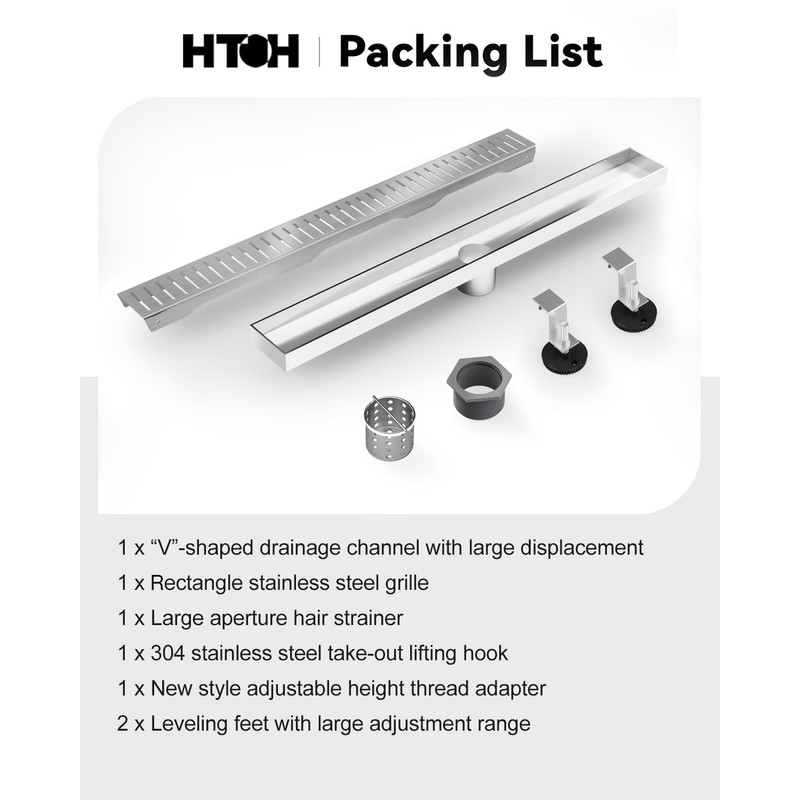 Shower Drain Stainless Steel for Bathroom: Brushed Nickel Linear Shower