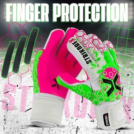 StrikoreX Wild Hawk Professional Goalie Gloves (Sizes 7-10) Pro Fingersaves & 4+3mm Contact Grip | High Performance Pro-Level Goalkeeper Gloves | Based in The USA (Pink, 8)