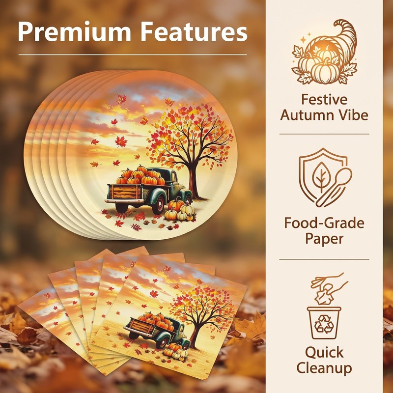 40 Pcs Fall Paper Plates and Napkins 9 inch Dinner