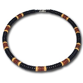 Native Treasure 20" Mens Beach Necklace From the Philippines, Black and Mixed Brown Coconut Beads