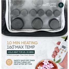 BlissFlow Hot Stones Massage Set with Warmer Kit – 12 Basalt Massage Stones – Digital Electric Stone Warmer & Portable Heater – Hot Stones for Massage in Travel Carrying Bag
