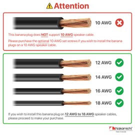 Nakamichi Banana Plugs 24K Gold-Plated Speaker Cable Connectors Aluminum Metal Shell 12AWG-18AWG Gauge Size 4mm (4 pieces (2 pairs, banana plugs))
