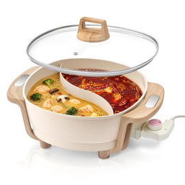Hot Pot Electric Hot Pot with Divider, Large 6L Nonstick Dual-Sided Shabu Shabu Pot Dual-Flavor hotpot electric 1500W with Adjustable 5-Temperature Control ，Perfect for Family Dinners & Parties