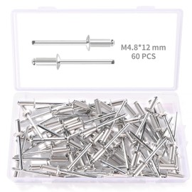 YIXISI 60 PCS M4.8x12 mm Dome Blind Rivet, Metal Rivets Pull Pop Rivets, Aluminium Pop Rivets Large Flange, for Fixing Component Construction Fasteners Furniture