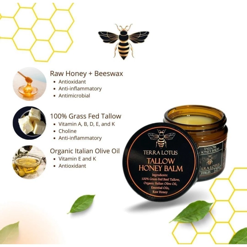 Lotus Organic Grass-Fed Beef Tallow Balm with Raw Honey -