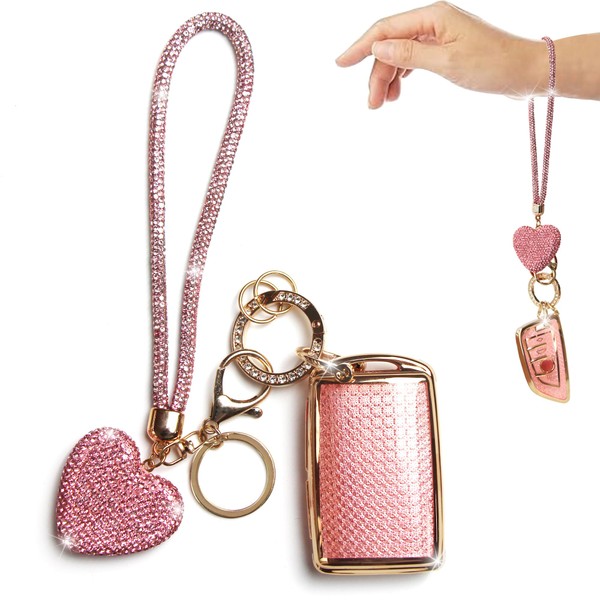 YIKECASE Key Fob Cover with Diamond Keychain for Women, Car