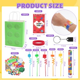 UYUYong 110 Stück Bausteine Party Mitgebsel Set mit Schnapparmband Herzförmige Bausteine Schlüsselanhänger Geschenktüte Silikon Armband Notizbuch Aufkleber Wiederverwendbare Trinkschleife Strohhalme