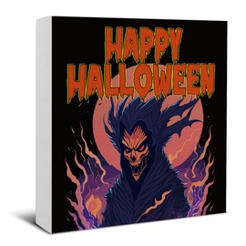 Halloween Decorations, Happy Halloween Wooden Sign Decor Desk Sign Halloween Witch Wooden Block Sign Spooky Home Decor for Table Shelf 5 x 5 Inch