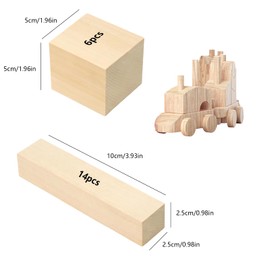 Xmart Pack of 20 Wooden Blocks Carving Wood Blanks Untreated Craft Blocks Wooden Blocks 2 Sizes Wood for Crafts Square Wood Blocks for Carving Pine Cube for DIY Painting Children Beginners