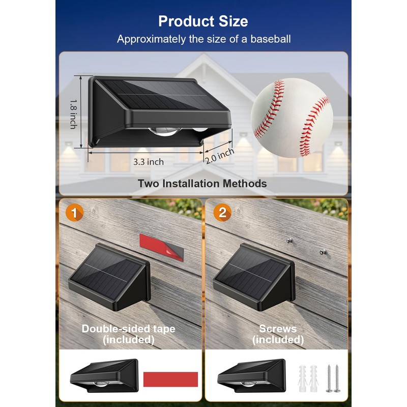Solar Fence Lights Outdoor, 3000/4500/6000K 3 Mode 16 Pack Fence