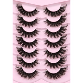 Mink Lashes Fluffy 6D False Eyelashes 17mm Wispy Cat Eye Lashes that Look Like Extensions Strip Lashes Pack