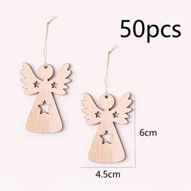 HERZONE 50 x Wooden Angel Pendants Christmas Guardian Angel Lucky Charm Christmas Decoration (Brown Angel with Stars)