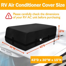 RV Air Conditioner Cover, 600D Heavy-Duty 3 Layer Insulated, Reinforced Windproof RV AC Covers for Roof, Compatible with Coleman Mach 15/10/8 and Other Models (43"D x 30"W x 15"H), Black
