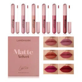 6 Colores De Lápiz Labial Mate De Terciopelo Líquido Mix