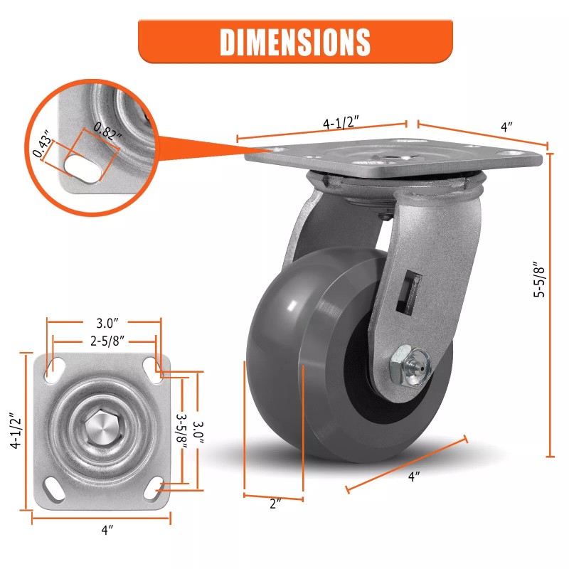 Syrantion 4 Inch Crowned Solid Polyurethane Heavy Duty Casters ,Capacity1500-