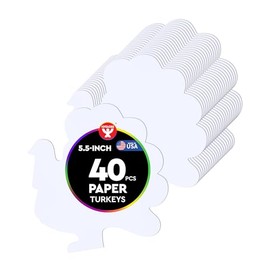 Hygloss Turkey Shape Paper Cut-Outs for Arts & Crafts-Many Creative Uses-Thanksgiving Activities Fall 5.5 Inches-40 Pcs, White