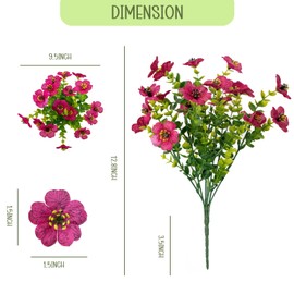 VDVST Artificial Flowers for Outdoors, 10 Bundles UV Resistant Artificial Outdoor Flowers, Not-Fading Silk Faux Flowers for Outdoor Planters for Spring Summer Home Garden Porch Decor, Rose Red