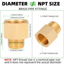 Brass Pipe Fitting,1/2 Inch NPT Male to 3/4 Inch NPT Female Brass Pipe Hose Tube Fitting 1/2'' Male NPT to 3/4'' Female NPT Reducer Adapter 5pcs (1/2 npt male x 3/4 npt female)