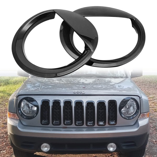 for Jeep Accessories Bezels Front Light Headlight Angry Bird Style Trim Cover ABS Compatible with Jeep Patriot 2011-2017 Model Mods Decor (Black)