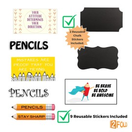 2Fold Pencil Dispenser for Classroom - Stainless Steel Bulk Pencil Holder for Desk - Includes Removable Label Stickers - Teacher Must Haves for Organization - Holds up to 200 Pencils (Blue)