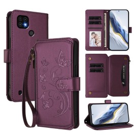 Compatible with Realme C21 4G,Compatible with Realme C20 / C11 4G (2021) Flip Kickstand Zipper Card Slot Wallet, Protective Case Violet