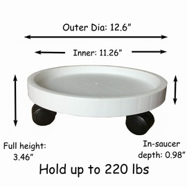 WanderingDonkey 12.6 Inch Heavy Duty Plant Caddie with Wheels,Rolling Plant Stand Pot Trolley,Wheeled Planter Saucer Tray,Potted Flower Mover Dolly with Casters Round Coaster for Indoor outdoor,White